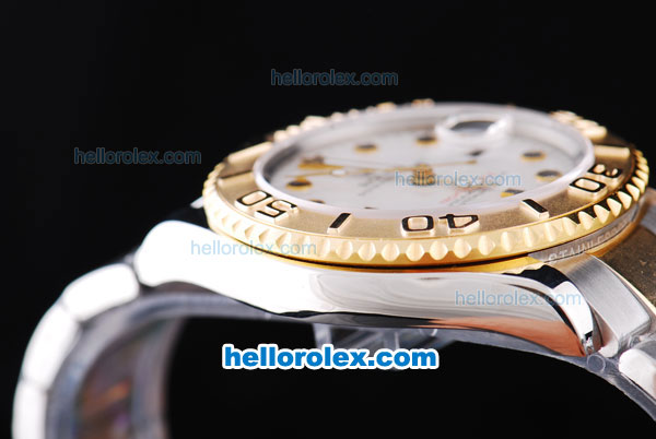 Rolex Yacht-Master Oyster Perpetual Chronometer Automatic Two Tone with White Dial,Gold Bezel and Black Round Bearl Marking-Small Calendar - Click Image to Close